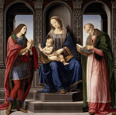 Madonna en Kind met SS. Julianus en Nicolaas door Lorenzo di Credi